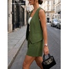 image:imageBeryLove Womens Summer 2 Piece Outfits Dressy Vest and Shorts Matching Sets  Sleeveless Button Down Linen Vest Silky Lining Elastic Waistband Features Functional Pockets Business Casual Vacation SetArmy Green
