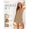image:imageBeryLove Womens Summer 2 Piece Outfits Dressy Vest and Shorts Matching Sets  Sleeveless Button Down Linen Vest Silky Lining Elastic Waistband Features Functional Pockets Business Casual Vacation SetKhaki