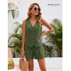 image:imageBeryLove Womens Summer 2 Piece Outfits Dressy Vest and Shorts Matching Sets  Sleeveless Button Down Linen Vest Silky Lining Elastic Waistband Features Functional Pockets Business Casual Vacation SetArmy Green