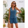 image:imageBeryLove Womens Summer 2 Piece Outfits Dressy Vest and Shorts Matching Sets  Sleeveless Button Down Linen Vest Silky Lining Elastic Waistband Features Functional Pockets Business Casual Vacation SetDenim Blue