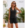 image:imageBeryLove Womens Summer 2 Piece Outfits Dressy Vest and Shorts Matching Sets  Sleeveless Button Down Linen Vest Silky Lining Elastic Waistband Features Functional Pockets Business Casual Vacation SetBlack