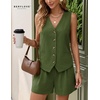 image:imageBeryLove Womens Summer 2 Piece Outfits Dressy Vest and Shorts Matching Sets  Sleeveless Button Down Linen Vest Silky Lining Elastic Waistband Features Functional Pockets Business Casual Vacation SetArmy Green