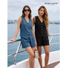image:imageBeryLove Womens Summer 2 Piece Outfits Dressy Vest and Shorts Matching Sets  Sleeveless Button Down Linen Vest Silky Lining Elastic Waistband Features Functional Pockets Business Casual Vacation SetDenim Blue