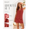 image:imageBeryLove Womens Summer 2 Piece Outfits Dressy Vest and Shorts Matching Sets  Sleeveless Button Down Linen Vest Silky Lining Elastic Waistband Features Functional Pockets Business Casual Vacation SetBrick Red