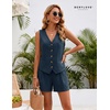 image:imageBeryLove Womens Summer 2 Piece Outfits Dressy Vest and Shorts Matching Sets  Sleeveless Button Down Linen Vest Silky Lining Elastic Waistband Features Functional Pockets Business Casual Vacation SetNavy