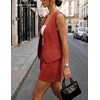 image:imageBeryLove Womens Summer 2 Piece Outfits Dressy Vest and Shorts Matching Sets  Sleeveless Button Down Linen Vest Silky Lining Elastic Waistband Features Functional Pockets Business Casual Vacation SetBrick Red