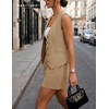 image:imageBeryLove Womens Summer 2 Piece Outfits Dressy Vest and Shorts Matching Sets  Sleeveless Button Down Linen Vest Silky Lining Elastic Waistband Features Functional Pockets Business Casual Vacation SetKhaki