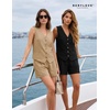image:imageBeryLove Womens Summer 2 Piece Outfits Dressy Vest and Shorts Matching Sets  Sleeveless Button Down Linen Vest Silky Lining Elastic Waistband Features Functional Pockets Business Casual Vacation SetKhaki