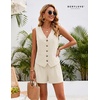 image:imageBeryLove Womens Summer 2 Piece Outfits Dressy Vest and Shorts Matching Sets  Sleeveless Button Down Linen Vest Silky Lining Elastic Waistband Features Functional Pockets Business Casual Vacation SetBeige