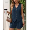 image:imageBeryLove Womens Summer 2 Piece Outfits Dressy Vest and Shorts Matching Sets  Sleeveless Button Down Linen Vest Silky Lining Elastic Waistband Features Functional Pockets Business Casual Vacation SetNavy