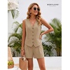 image:imageBeryLove Womens Summer 2 Piece Outfits Dressy Vest and Shorts Matching Sets  Sleeveless Button Down Linen Vest Silky Lining Elastic Waistband Features Functional Pockets Business Casual Vacation SetKhaki