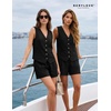 image:imageBeryLove Womens Summer 2 Piece Outfits Dressy Vest and Shorts Matching Sets  Sleeveless Button Down Linen Vest Silky Lining Elastic Waistband Features Functional Pockets Business Casual Vacation SetBlack