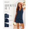 image:imageBeryLove Womens Summer 2 Piece Outfits Dressy Vest and Shorts Matching Sets  Sleeveless Button Down Linen Vest Silky Lining Elastic Waistband Features Functional Pockets Business Casual Vacation SetNavy