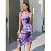 image:imageBeryLove Womens Summer Ruched Bodycon Dress Sleeveless Ruffle Cocktail Wedding Party DressesPrint Purple