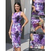 image:imageBeryLove Womens Summer Ruched Bodycon Dress Sleeveless Ruffle Cocktail Wedding Party DressesPrint Purple