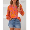 image:imageWomens V Neck Chiffon Blouse Puff Long Sleeve Floral Print Casual Tops  Discover beautiful blouses for women featuring lightweight breathable fabric and a relaxed comfortable fitOrange Purple