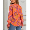 image:imageWomens V Neck Chiffon Blouse Puff Long Sleeve Floral Print Casual Tops  Discover beautiful blouses for women featuring lightweight breathable fabric and a relaxed comfortable fitOrange Purple