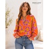 image:imageWomens V Neck Chiffon Blouse Puff Long Sleeve Floral Print Casual Tops  Discover beautiful blouses for women featuring lightweight breathable fabric and a relaxed comfortable fitOrange Purple