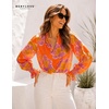image:imageWomens V Neck Chiffon Blouse Puff Long Sleeve Floral Print Casual Tops  Discover beautiful blouses for women featuring lightweight breathable fabric and a relaxed comfortable fitOrange Purple