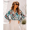 image:imageWomens V Neck Chiffon Blouse Puff Long Sleeve Floral Print Casual Tops  Discover beautiful blouses for women featuring lightweight breathable fabric and a relaxed comfortable fitGreen Blue