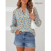 image:imageWomens V Neck Chiffon Blouse Puff Long Sleeve Floral Print Casual Tops  Discover beautiful blouses for women featuring lightweight breathable fabric and a relaxed comfortable fitBlue White