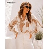 image:imageWomens V Neck Chiffon Blouse Puff Long Sleeve Floral Print Casual Tops  Discover beautiful blouses for women featuring lightweight breathable fabric and a relaxed comfortable fitBrown