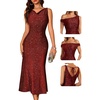 image:imageBeryLove Homecoming Wedding Guest Formal Sequin Long Bodycon Dress  Off Shoulder Sexy Birthday Party Cocktail Tie Back Sleeveless Long Bridesmaid Sparkly Vintage Fitted Event Night GownBburgundy