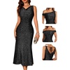 image:imageBeryLove Homecoming Wedding Guest Formal Sequin Long Bodycon Dress  Off Shoulder Sexy Birthday Party Cocktail Tie Back Sleeveless Long Bridesmaid Sparkly Vintage Fitted Event Night GownBblack