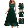 image:imageBeryLove Women Sequin Formal Cocktail Evening Long Wedding Mother Dress  2 Piece Set with Sparkly Lace Dress and Chiffon Shawl Sleeveless V Neck A Line Maxi Gown for Prom Party Bridesmaid EventsDarkgreen