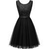 image:imageBeryLove Womens Sequin Homecoming Formal Teen Cocktail Prom Dress Short  Flowy Tulle Hem Mini Dress Sleeveless Boat Neck Playful V Back Satin Belt Perfect for Birthday Party amp BridesmaidTulle Sequin Black