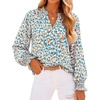 image:imageWomens V Neck Chiffon Blouse Puff Long Sleeve Floral Print Casual Tops  Discover beautiful blouses for women featuring lightweight breathable fabric and a relaxed comfortable fitBlue White