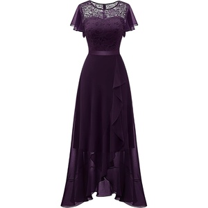 image:imageBeryLove Formal Long Dresses for Women Wedding Guest Cocktail Bridesmaid  Airy Lace amp Chiffon Evening Gown Flutter Sleeve Ideal for Mother of the Bride Prom Homecoming Party amp SemiFormal EventsGrape
