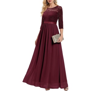 image:imageBeryLove Women Long Sleeve Formal Wedding Guest Mother of the Bride Dress  Lace amp Chiffon Fabric Elegant Modest Maxi Gown Ideal for Prom Bridesmaid Cocktail Party Evening GalaBurgundy