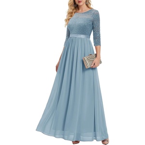 image:imageBeryLove Women Long Sleeve Formal Wedding Guest Mother of the Bride Dress  Lace amp Chiffon Fabric Elegant Modest Maxi Gown Ideal for Prom Bridesmaid Cocktail Party Evening GalaGrey Blue