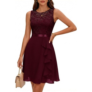 image:imageBeryLove Womens Boat Neck A Line Sleeveless Lace Formal Homecoming Dress  Short Dress With Ruffle Hem Sparkly Design Ideal For Wedding GuestBridesmaid Cocktail Prom amp Evening Party EventsBurgundy