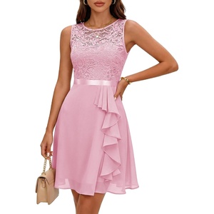 image:imageBeryLove Womens Boat Neck A Line Sleeveless Lace Formal Homecoming Dress  Short Dress With Ruffle Hem Sparkly Design Ideal For Wedding GuestBridesmaid Cocktail Prom amp Evening Party EventsPink