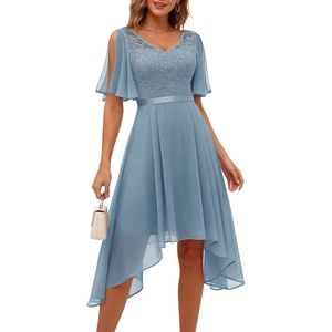 image:imageBeryLove Womens Elegant Formal Hoco Lace Chiffon HighLow Cocktail DressGrey Blue