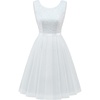 image:imageBeryLove Womens Sequin Homecoming Formal Teen Cocktail Prom Dress Short  Flowy Tulle Hem Mini Dress Sleeveless Boat Neck Playful V Back Satin Belt Perfect for Birthday Party amp BridesmaidTulle Sequin White