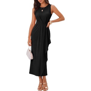 image:imageBeryLove Womens Formal Wedding Guest Slit Dress Classy Long Prom Dresses  Slit Hem Scoop Neck Ruched Wasit Cocktail Party Maxi Gown Ideal for Evening Gala Mother of the Bride amp Dinner PartyKblack