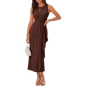 image:imageBeryLove Womens Formal Wedding Guest Slit Dress Classy Long Prom Dresses  Slit Hem Scoop Neck Ruched Wasit Cocktail Party Maxi Gown Ideal for Evening Gala Mother of the Bride amp Dinner PartyKbrown