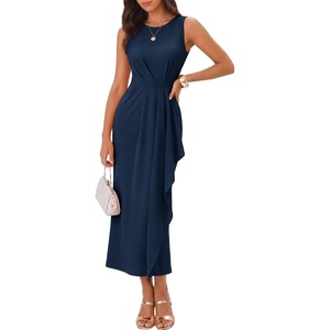 image:imageBeryLove Womens Formal Wedding Guest Slit Dress Classy Long Prom Dresses  Slit Hem Scoop Neck Ruched Wasit Cocktail Party Maxi Gown Ideal for Evening Gala Mother of the Bride amp Dinner PartyKnavy