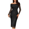 image:imageBeryLove Womens Sparkly Off Shoulder Formal Wedding Guest Sequin Dresses  2026 Cocktail Mesh Evening Gala Party DressBlack