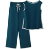 image:imageBeryLove Womens 2 Piece Outfits Sweatsuit Short Sleeve Tops and Drawstring Waist Cropped Wide Leg Pants Loungewear Sets 601 Teal S