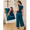 image:imageBeryLove Womens 2 Piece Outfits Sweatsuit Short Sleeve Tops and Drawstring Waist Cropped Wide Leg Pants Loungewear Sets 601 Teal S