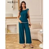 image:imageBeryLove Womens 2 Piece Outfits Sweatsuit Short Sleeve Tops and Drawstring Waist Cropped Wide Leg Pants Loungewear Sets 601 Teal S