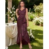 image:imageBeryLove Womens Sequin Formal Long Ruffle Dress Party Wedding Cocktail Gown  Sequin Homecoming Formal Maxi Dress V Neck Ruched Wrap Mother of Bride Dresses with Ruffle for Sparkly Prom Evening EventsMaroon