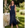 image:imageBeryLove Womens Sequin Formal Long Ruffle Dress Party Wedding Cocktail Gown  Sequin Homecoming Formal Maxi Dress V Neck Ruched Wrap Mother of Bride Dresses with Ruffle for Sparkly Prom Evening EventsNavy