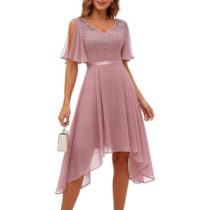 image:imageBeryLove Womens Elegant Formal Hoco Lace Chiffon HighLow Cocktail Dress  Helpful Comfort for Long WearFor Wedding Guest Bridesmaid and TeenPhotoReady ALine FitMade for CelebrationsBlush