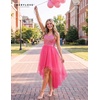 image:imageBeryLove Womens Sequin Homecoming Teen Cocktail Prom Dress High LowTulle Sequin Hot Pink