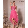 image:imageBeryLove Womens Sequin Homecoming Teen Cocktail Prom Dress High LowTulle Sequin Hot Pink